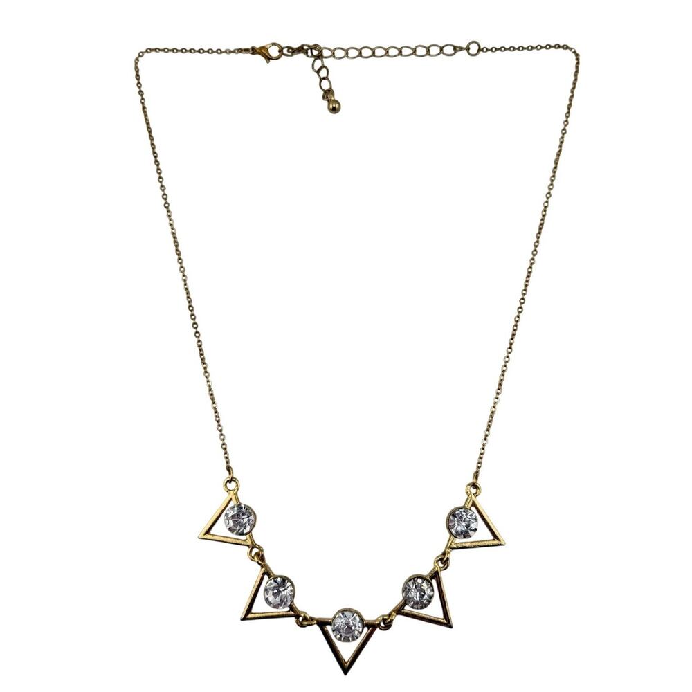 Modern Glamorous Rhinestone Statement Geometric Gold Tone 21" Fashion Necklace